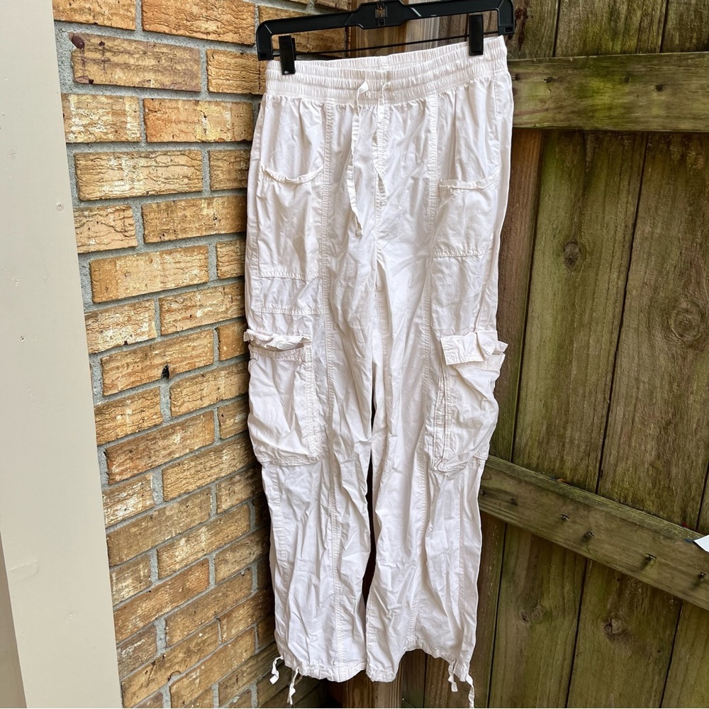 Aerie Womens Ivory Drawstring High Waisted Go For It Baggy Pull On Cargo Pants